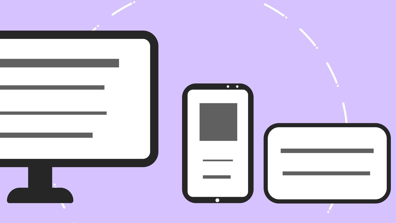 Icônes vectorielles avec un téléphone moderne près d’un écran d’ordinateur et d’une carte bancaire, avec des lignes grises sur fond violet